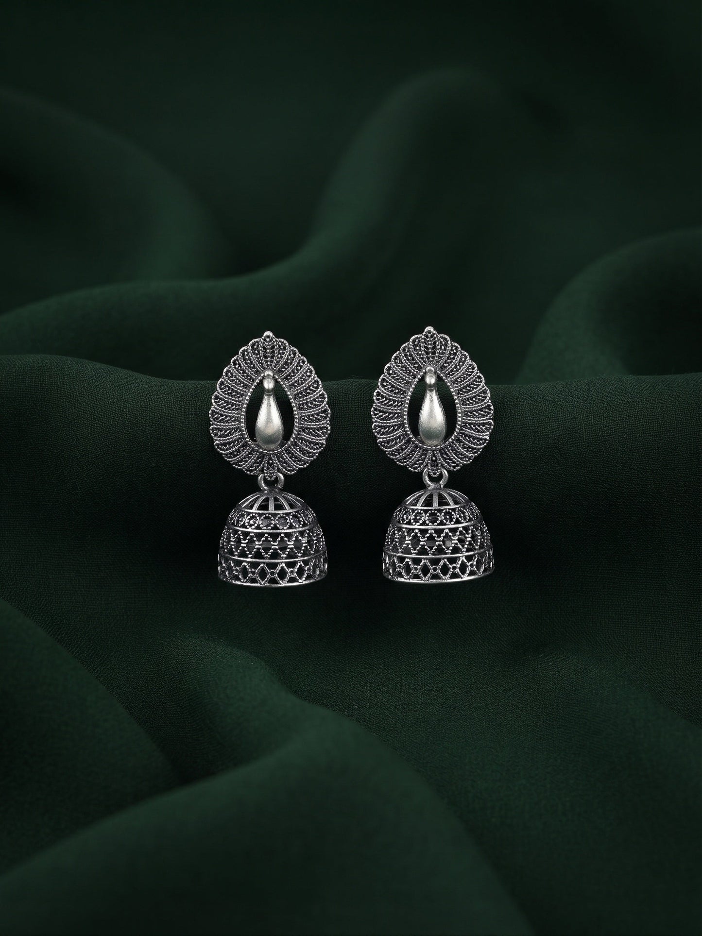 Silver Plated Oxidized Fancy Jhumka Earrings