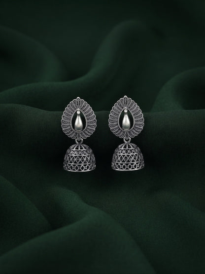 Silver Plated Oxidized Fancy Jhumka Earrings