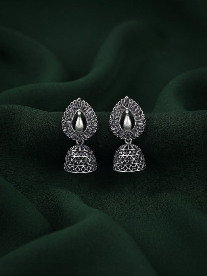 Silver Plated Oxidized Fancy Jhumka Earrings