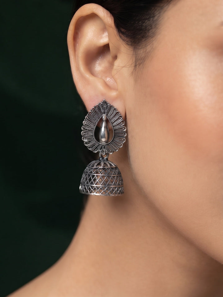 Silver Plated Oxidized Fancy Jhumka Earrings