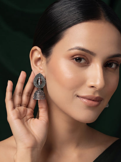 Silver Plated Oxidized Fancy Jhumka Earrings