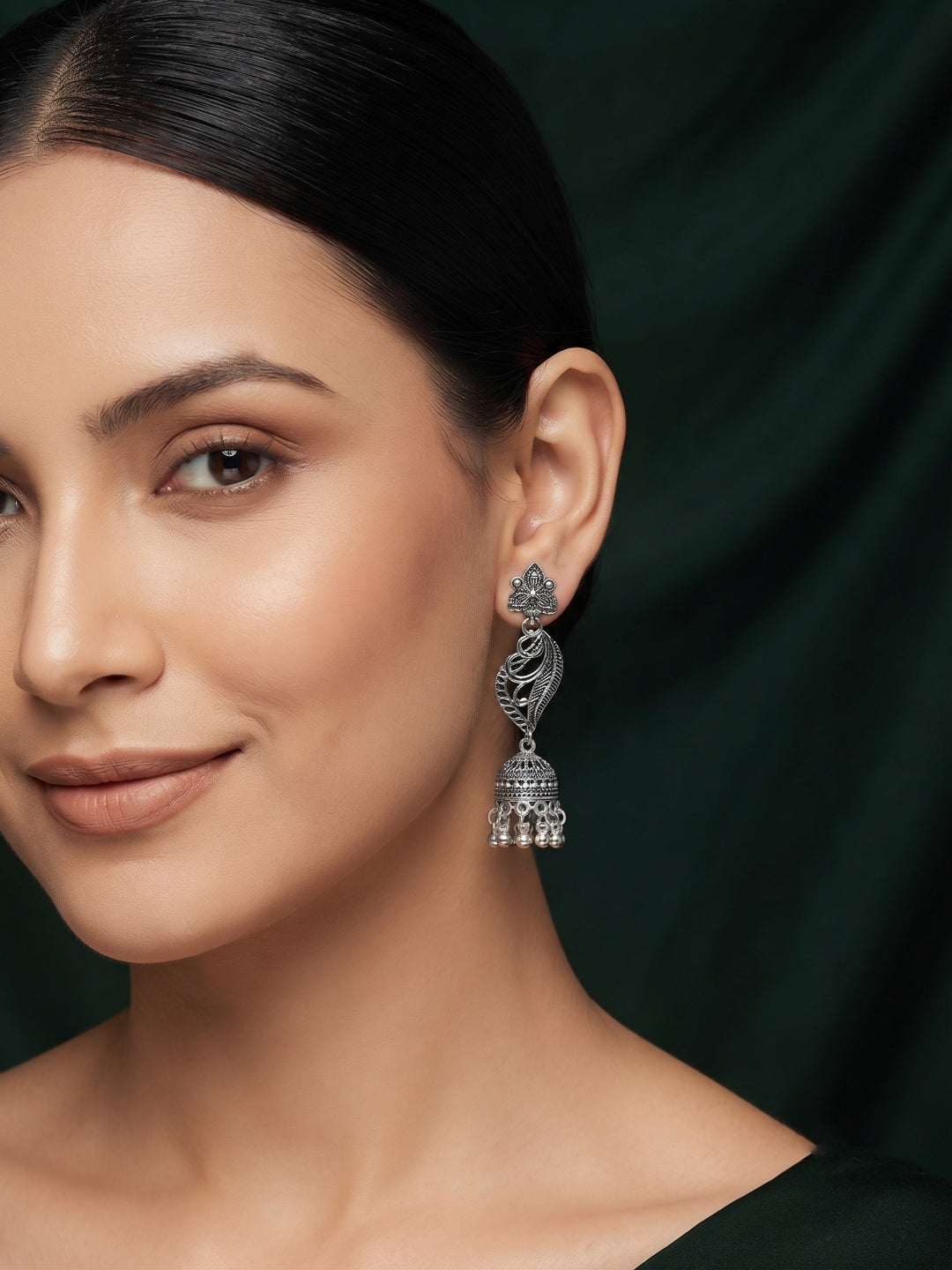 Silver Plated Oxidized Fancy Jhumka Earrings