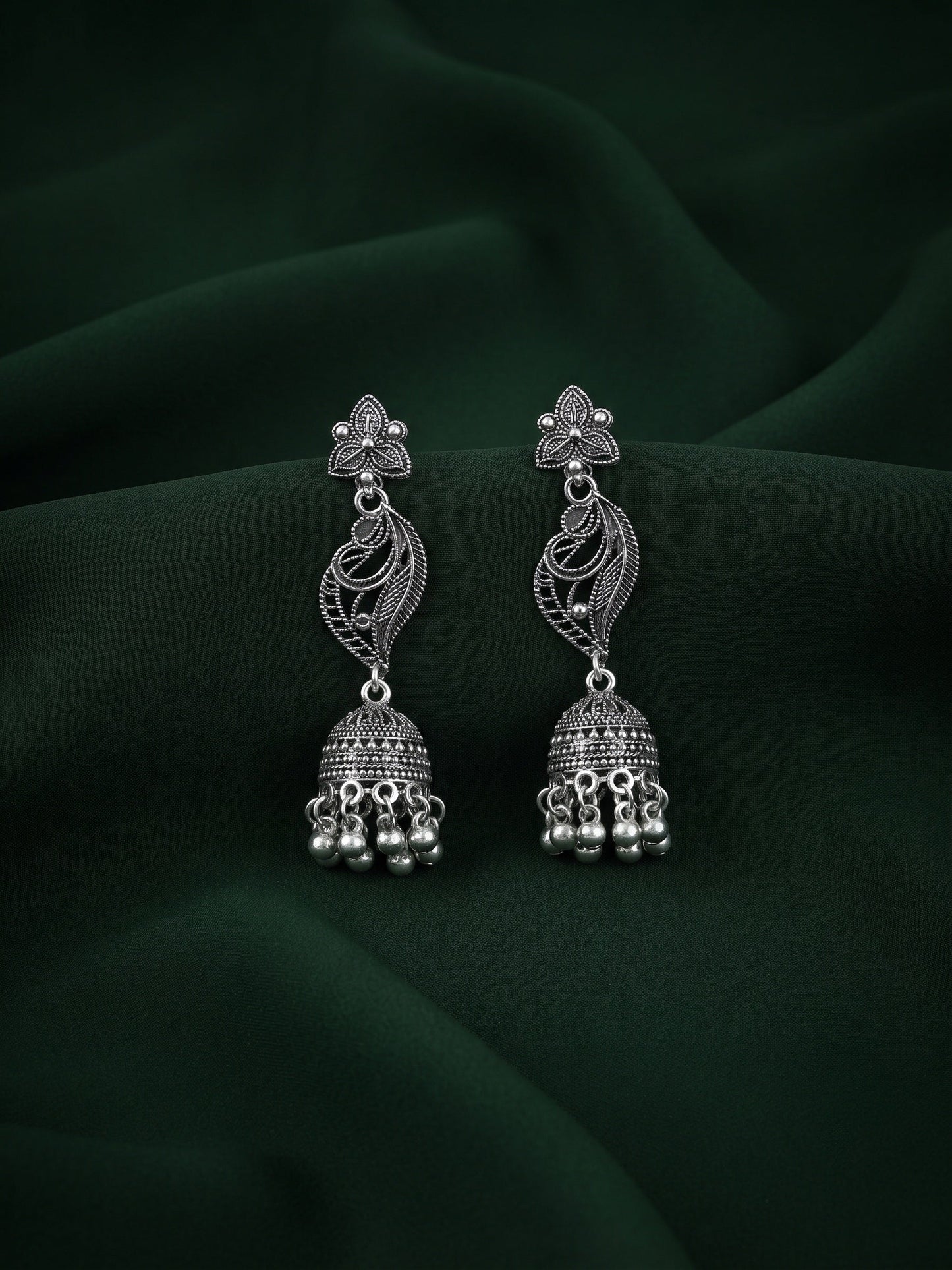 Silver Plated Oxidized Fancy Jhumka Earrings