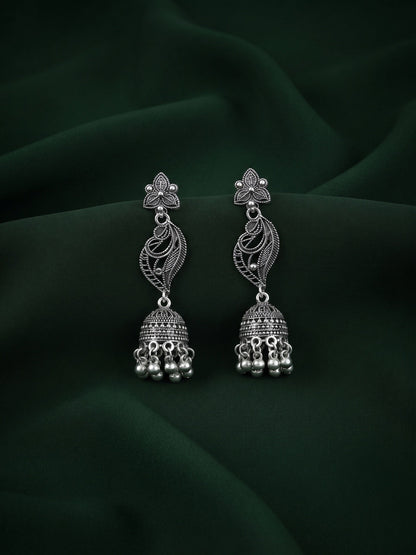 Silver Plated Oxidized Fancy Jhumka Earrings