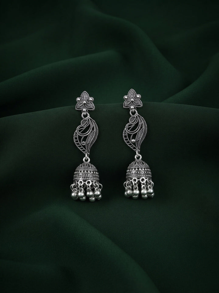 Silver Plated Oxidized Fancy Jhumka Earrings