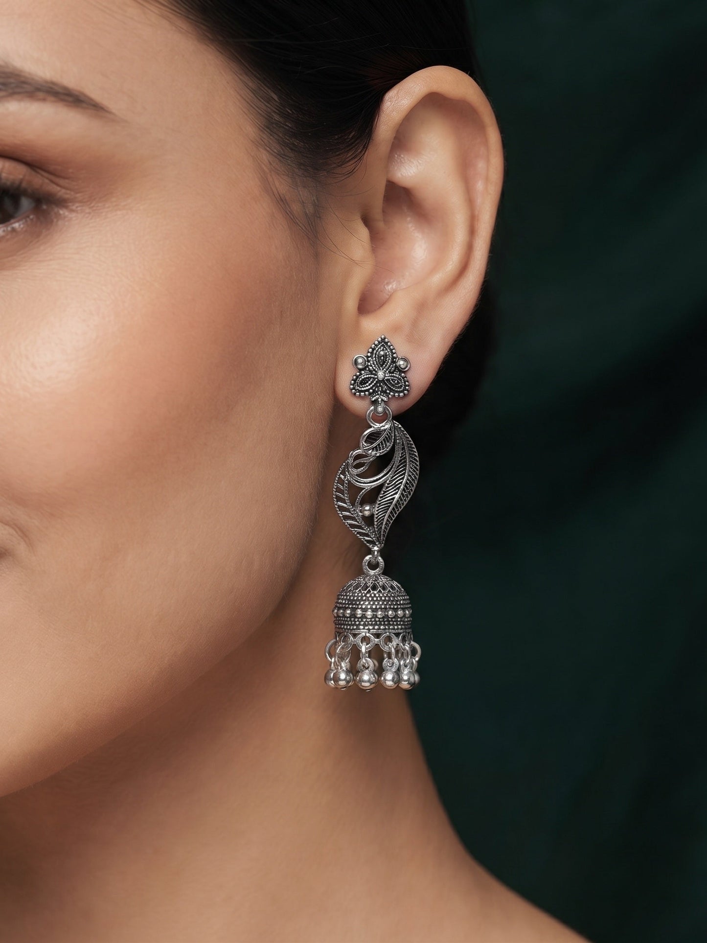 Silver Plated Oxidized Fancy Jhumka Earrings