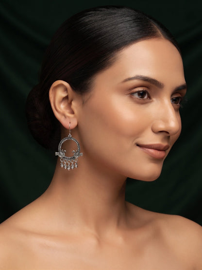 Silver Plated Oxidized Fancy Drop Earrings