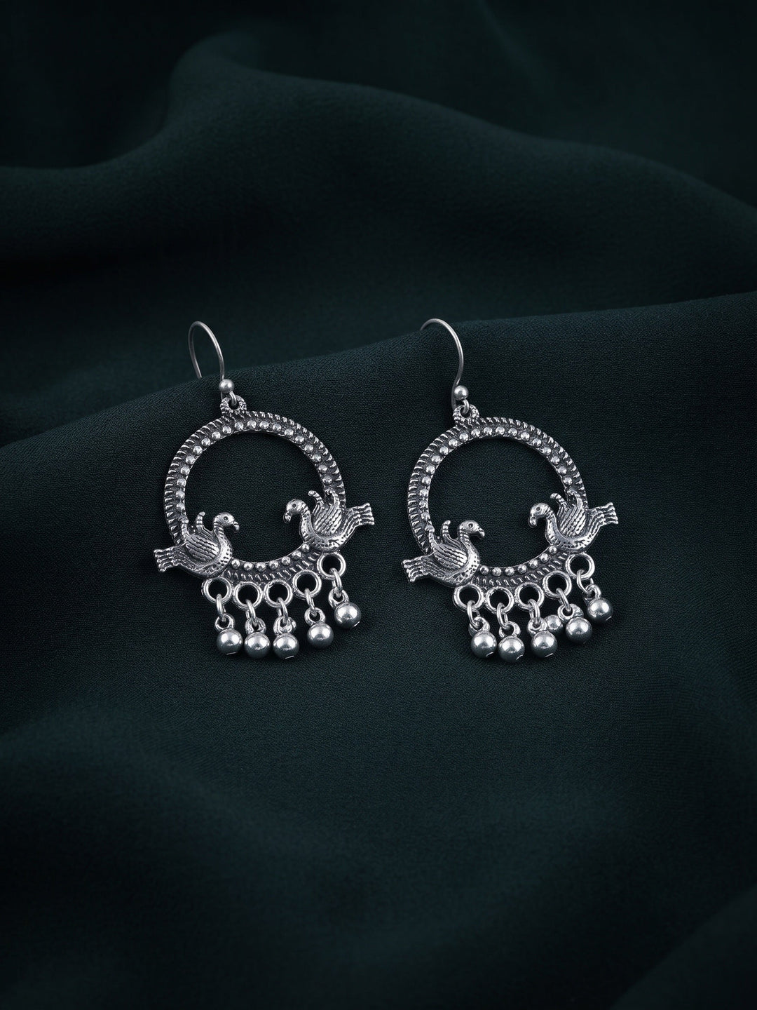 Silver Plated Oxidized Fancy Drop Earrings