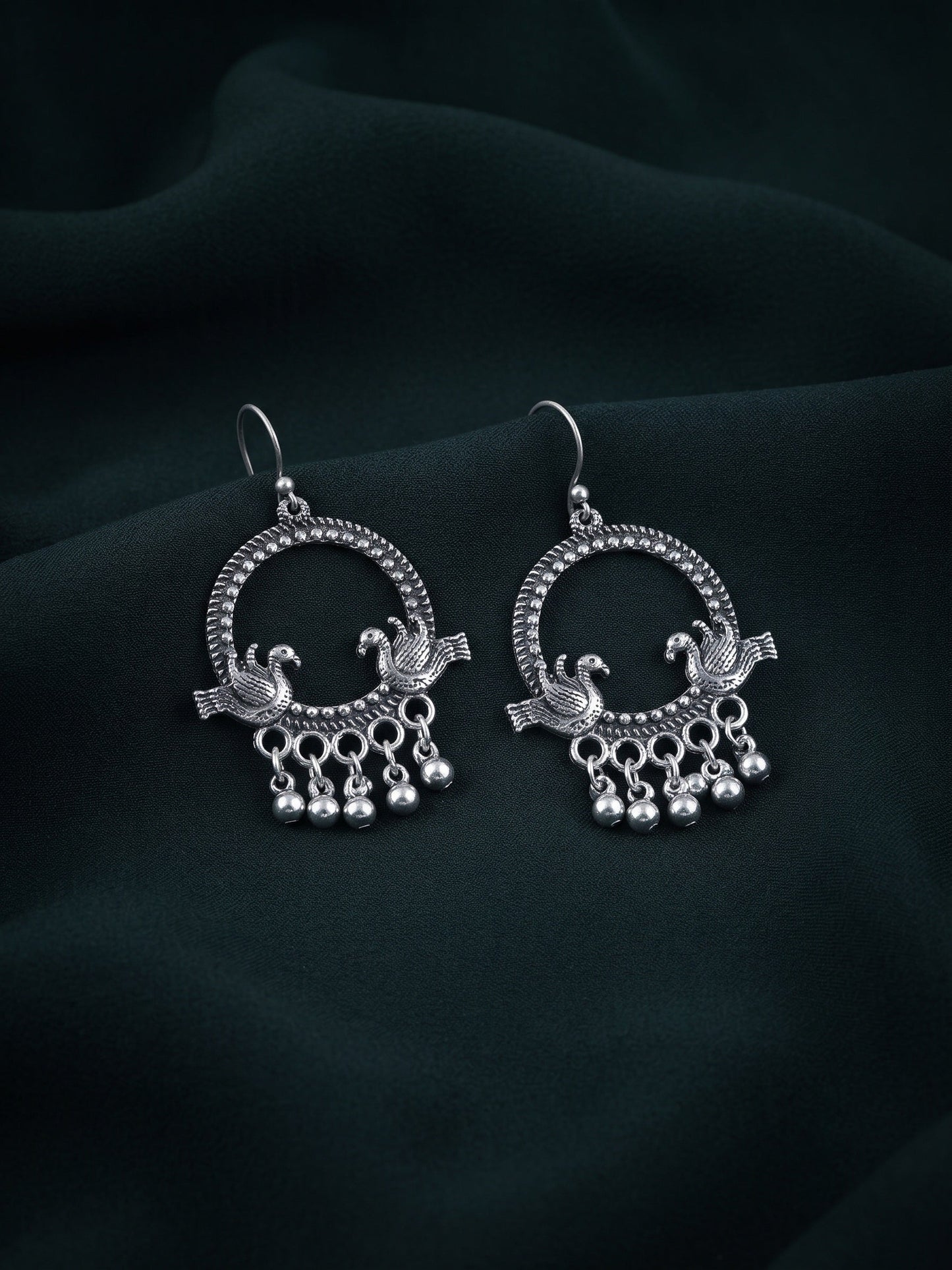 Silver Plated Oxidized Fancy Drop Earrings
