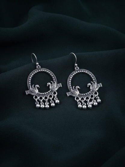 Silver Plated Oxidized Fancy Drop Earrings