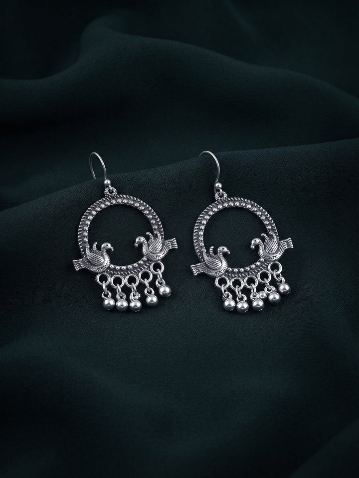 Silver Plated Oxidized Fancy Drop Earrings
