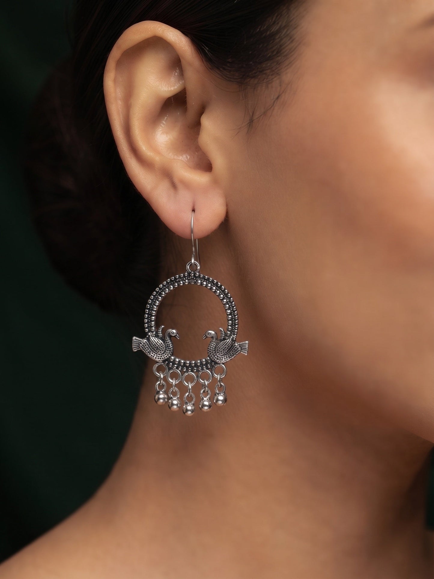 Silver Plated Oxidized Fancy Drop Earrings