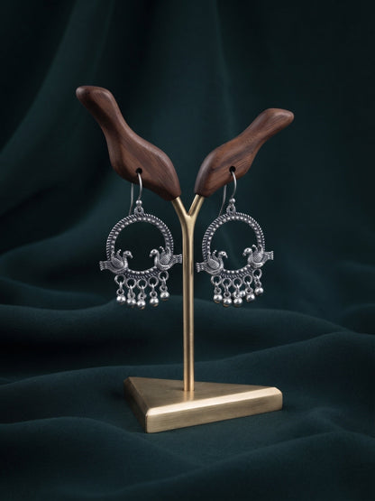 Silver Plated Oxidized Fancy Drop Earrings