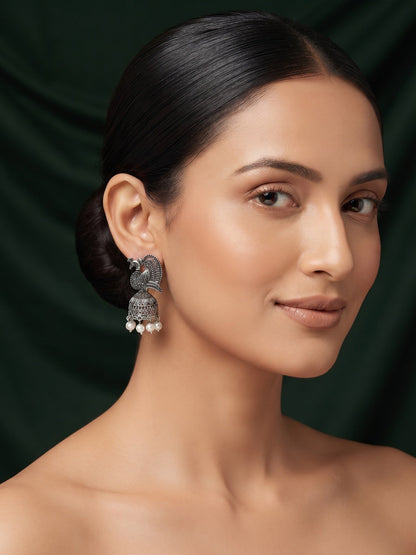 Silver Plated Oxidized Fancy Jhumka Earrings