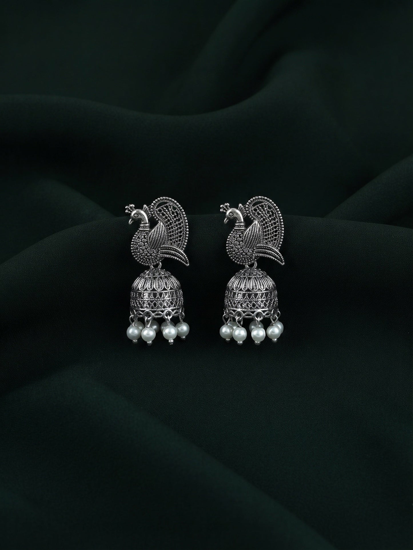 Silver Plated Oxidized Fancy Jhumka Earrings