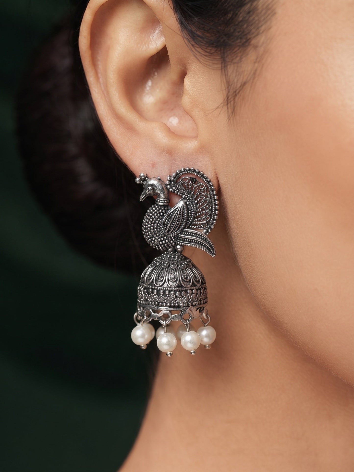 Silver Plated Oxidized Fancy Jhumka Earrings