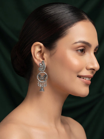 Silver Plated Oxidized Fancy Drop Earrings