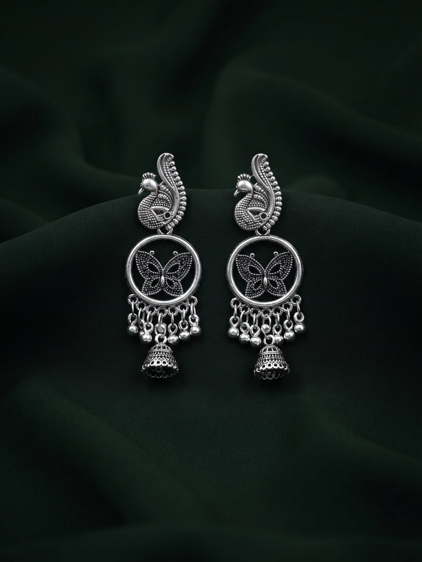 Silver Plated Oxidized Fancy Drop Earrings
