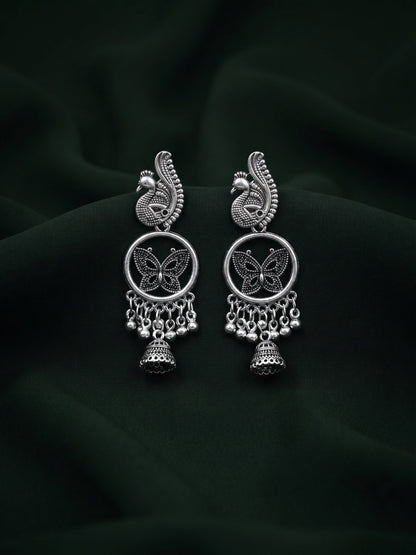 Silver Plated Oxidized Fancy Drop Earrings