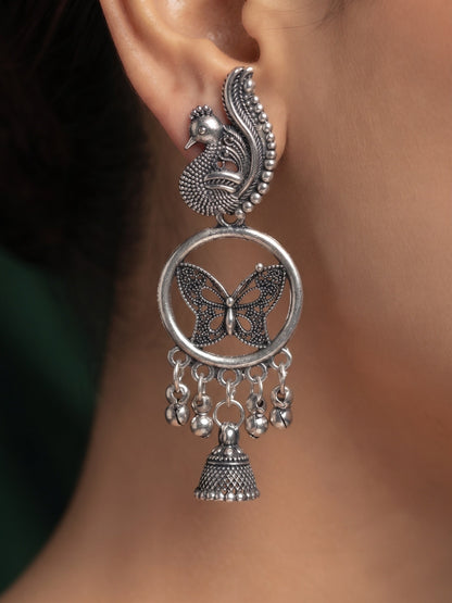 Silver Plated Oxidized Fancy Drop Earrings