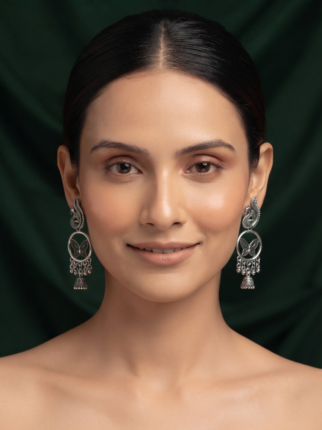 Silver Plated Oxidized Fancy Drop Earrings