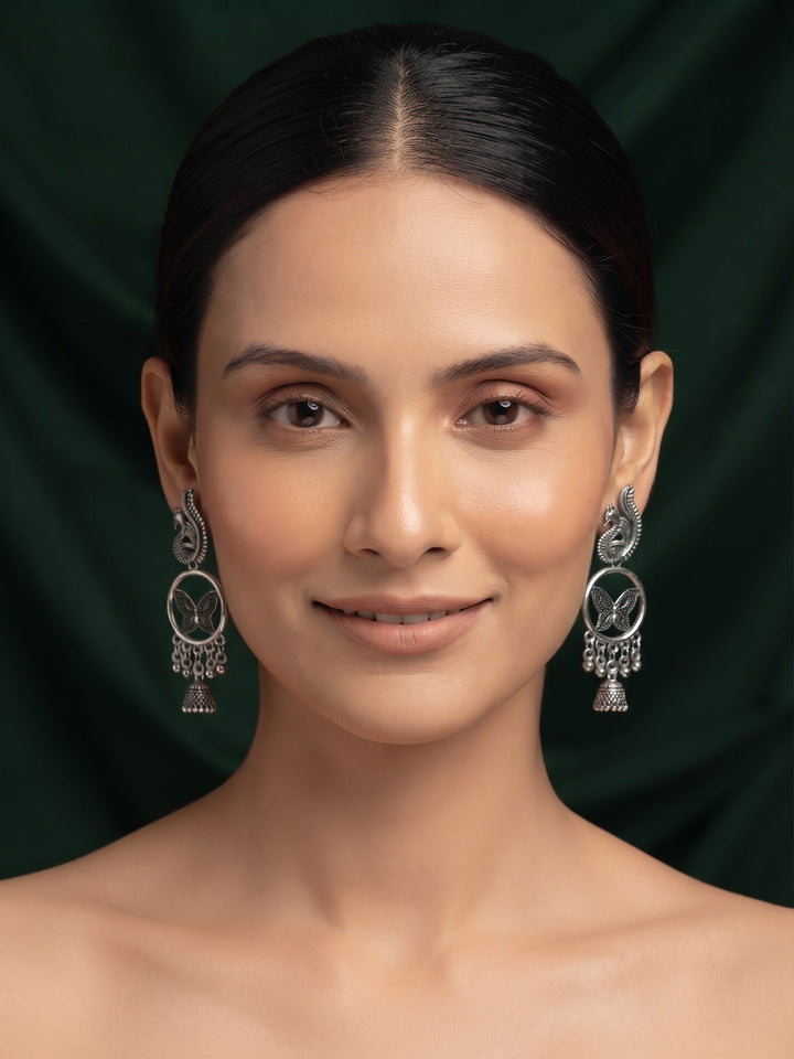 Silver Plated Oxidized Fancy Drop Earrings