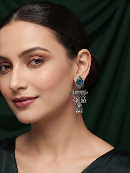 Silver Plated Oxidized Fancy Drop Earrings