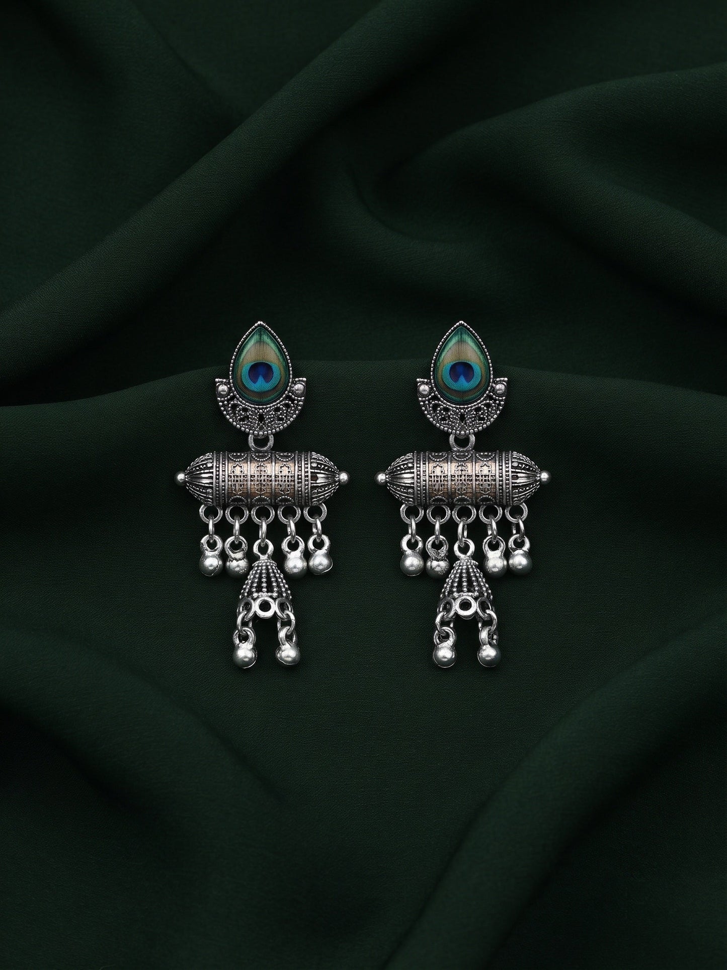 Silver Plated Oxidized Fancy Drop Earrings