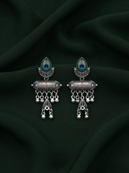 Silver Plated Oxidized Fancy Drop Earrings