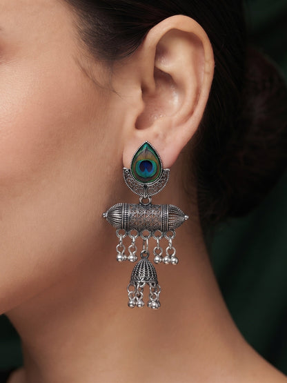 Silver Plated Oxidized Fancy Drop Earrings