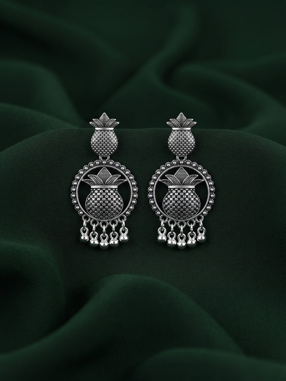 Silver Plated Oxidized Kalash Drop Earrings
