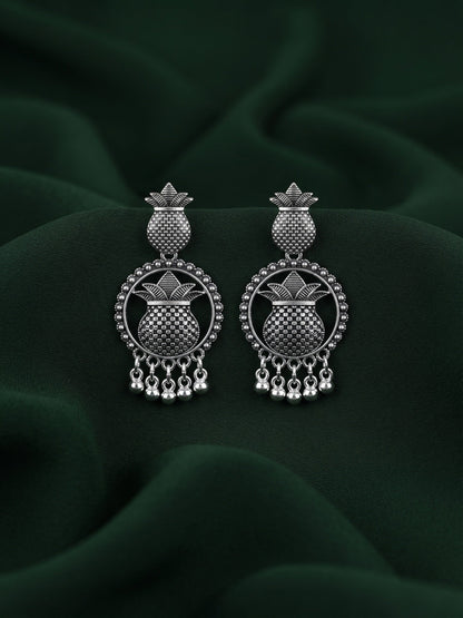Silver Plated Oxidized Kalash Drop Earrings