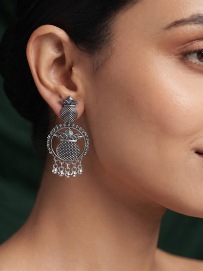 Silver Plated Oxidized Kalash Drop Earrings