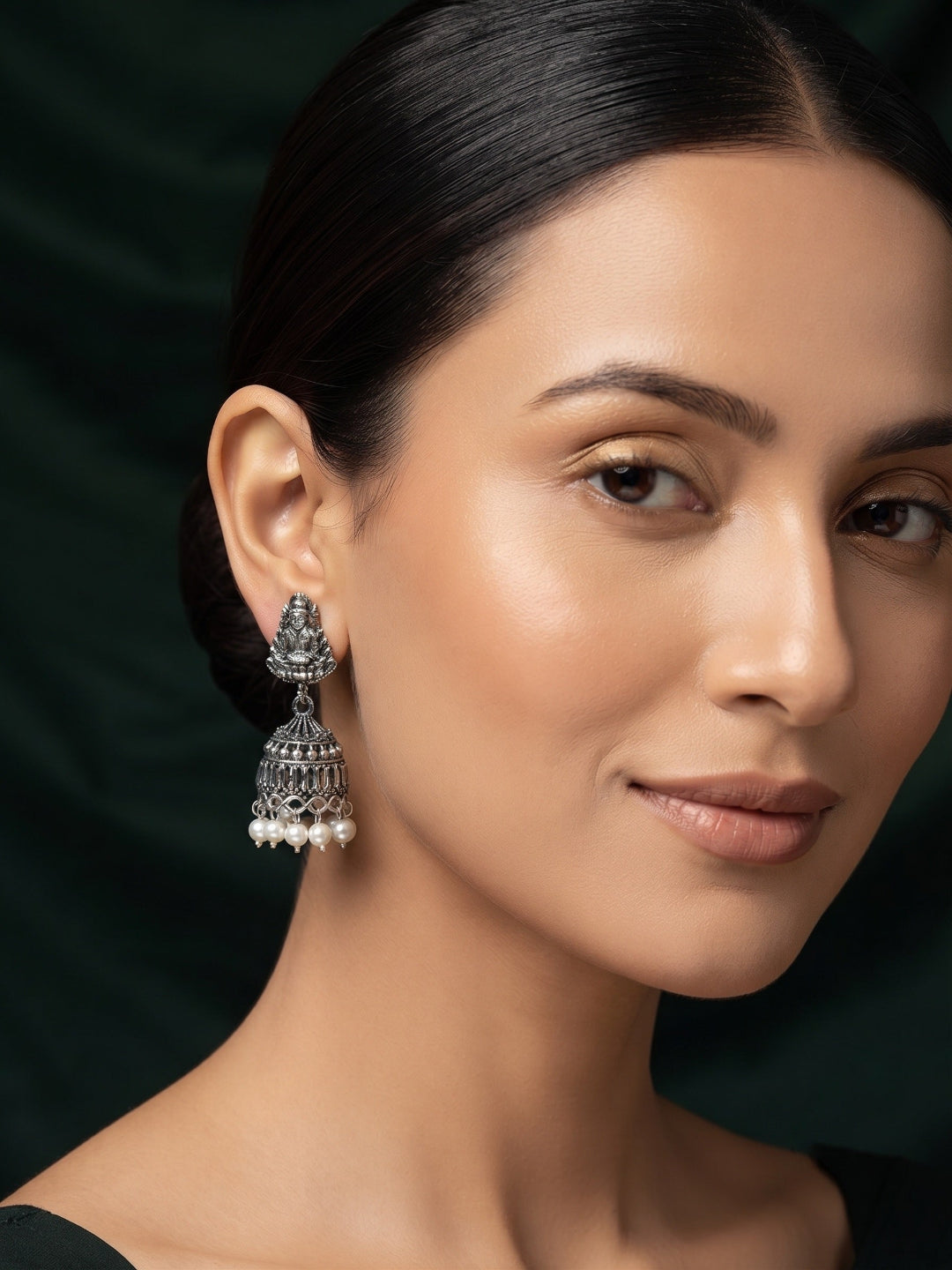 Silver Plated Oxidized Temple Jhumka Earrings