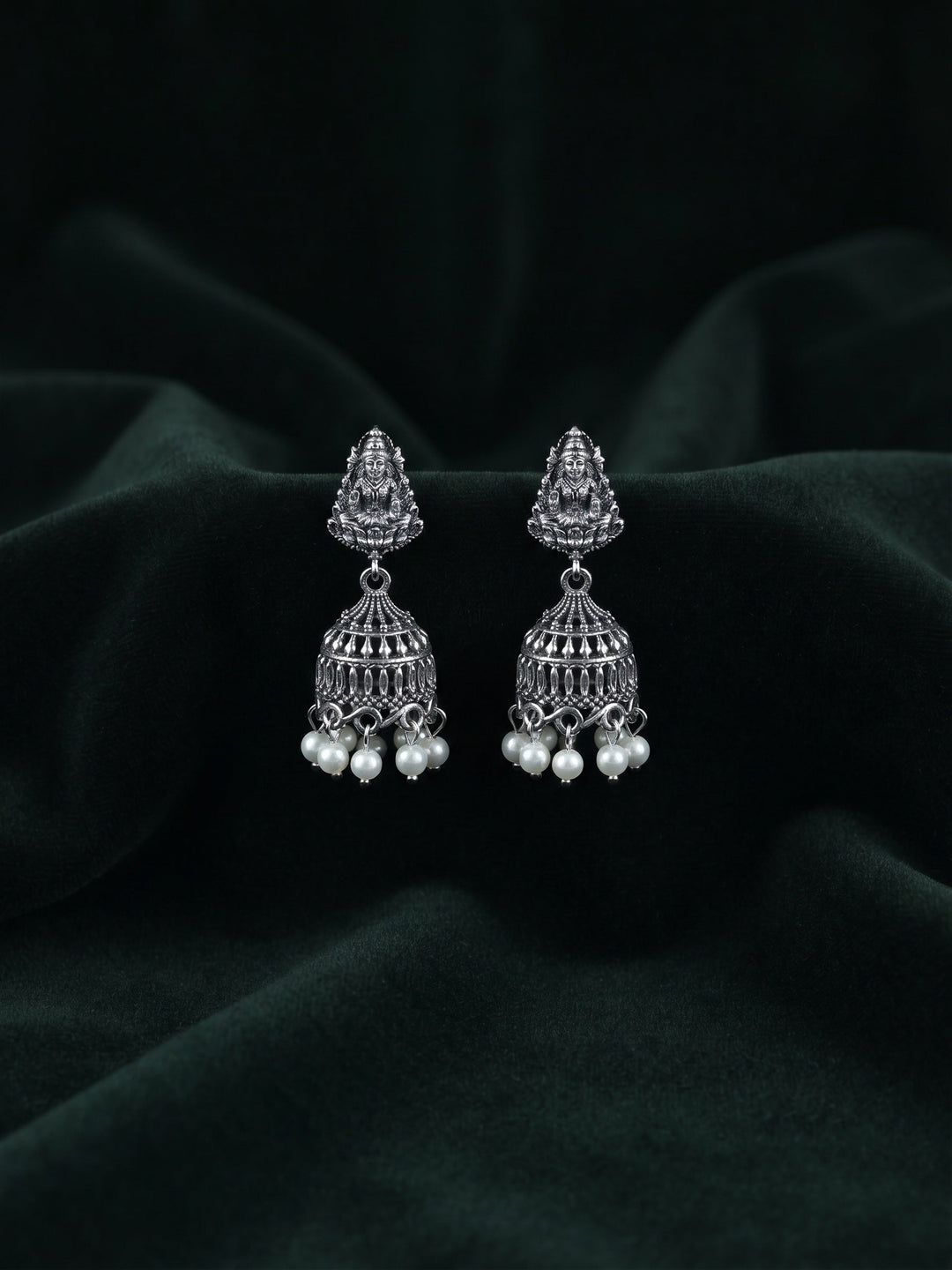 Silver Plated Oxidized Temple Jhumka Earrings