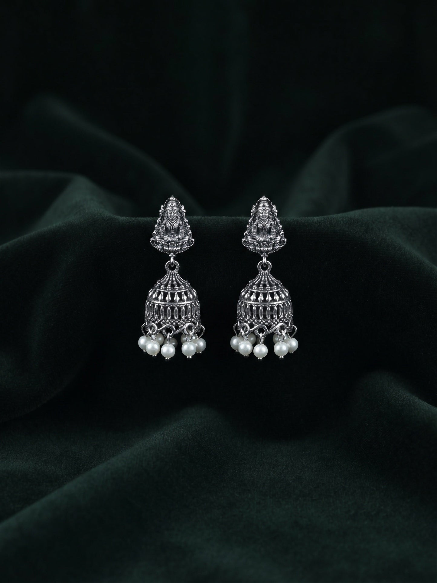 Silver Plated Oxidized Temple Jhumka Earrings