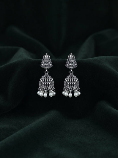 Silver Plated Oxidized Temple Jhumka Earrings
