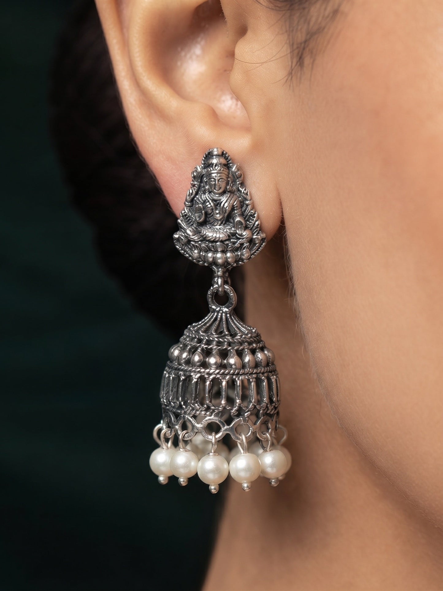 Silver Plated Oxidized Temple Jhumka Earrings