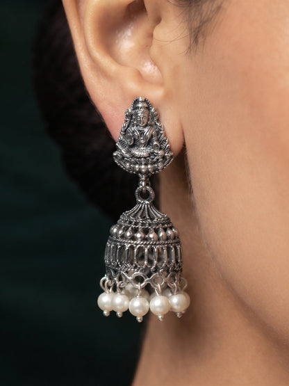 Silver Plated Oxidized Temple Jhumka Earrings