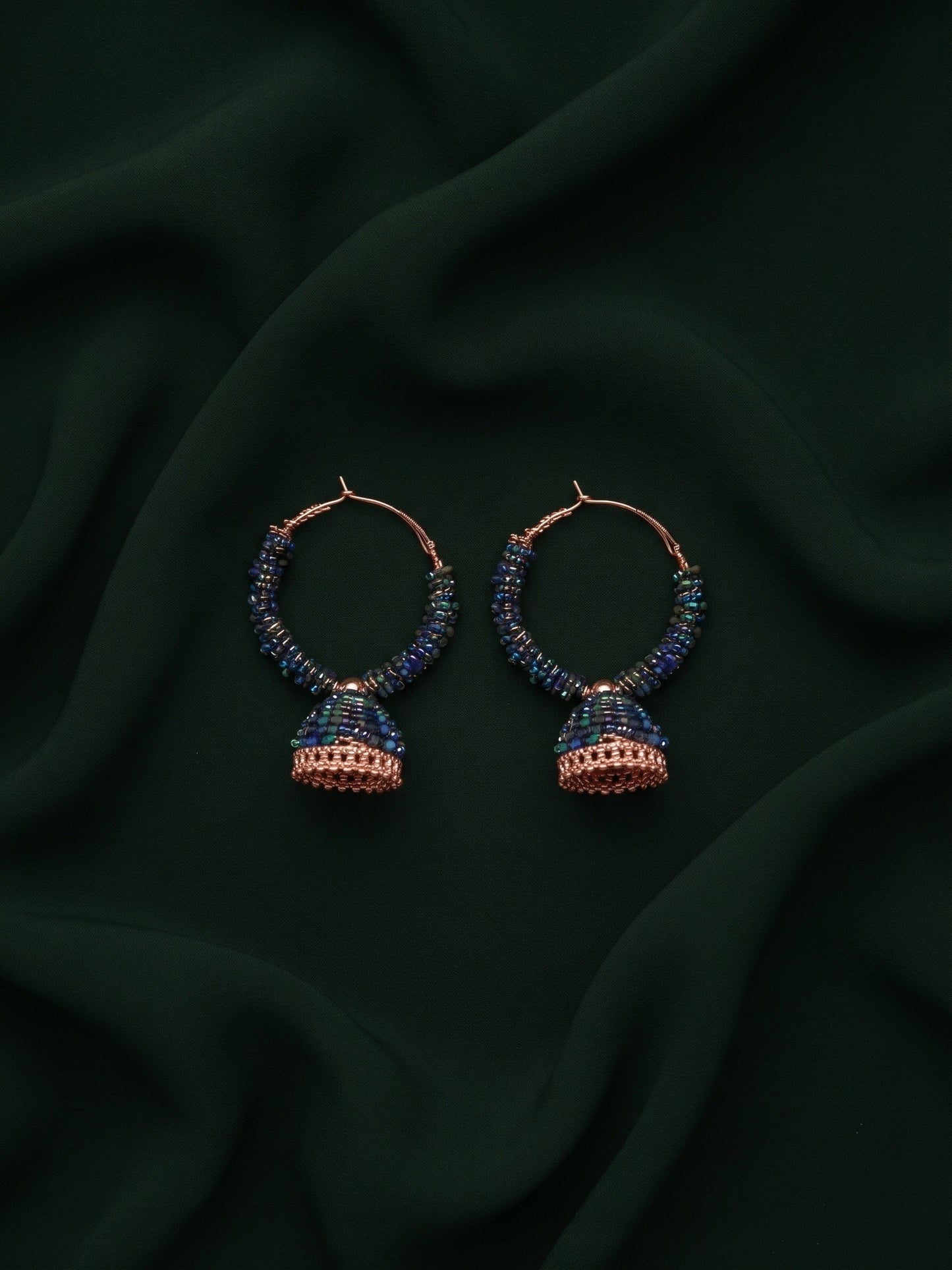 Gold Plated Stylish Blue Beaded Jhumka Earrings
