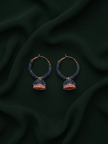 Gold Plated Stylish Blue Beaded Jhumka Earrings