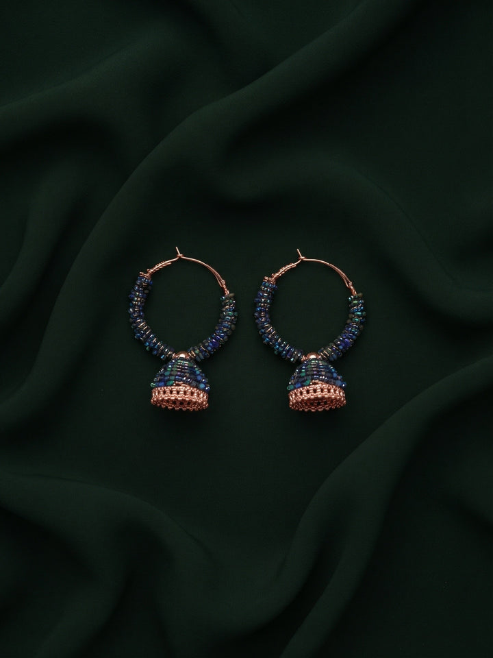 Gold Plated Stylish Blue Beaded Jhumka Earrings