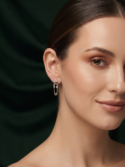 Gold Plated Stylish Safty Pin Earrings