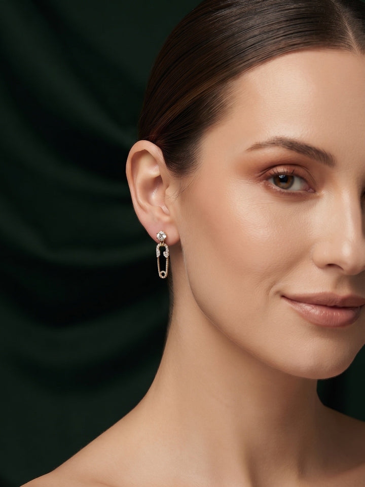 Gold Plated Stylish Safty Pin Earrings