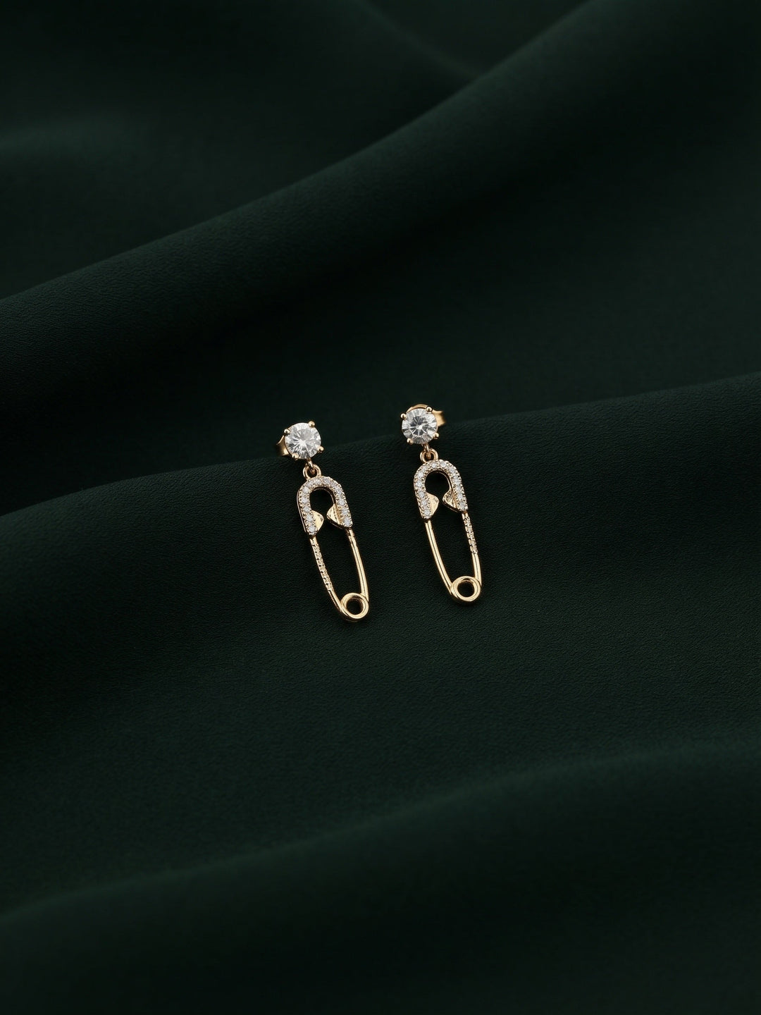 Gold Plated Stylish Safty Pin Earrings