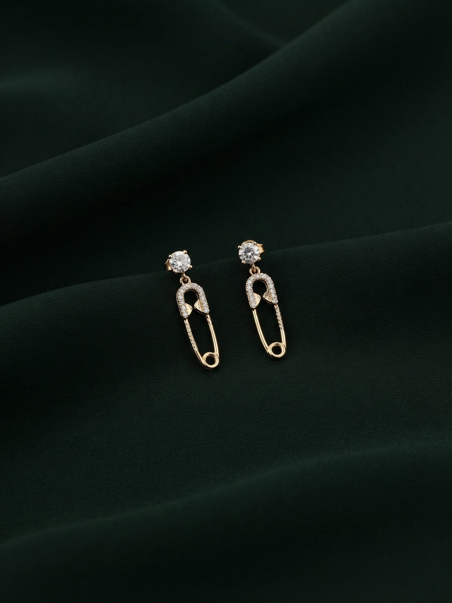 Gold Plated Stylish Safty Pin Earrings