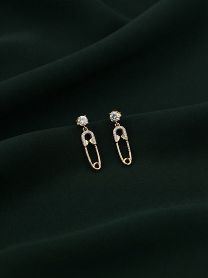 Gold Plated Stylish Safty Pin Earrings