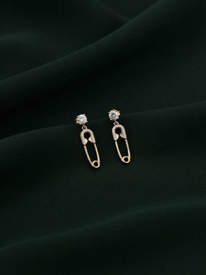 Gold Plated Stylish Safty Pin Earrings