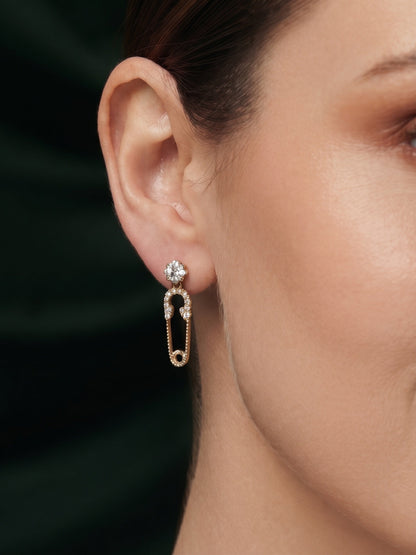 Gold Plated Stylish Safty Pin Earrings