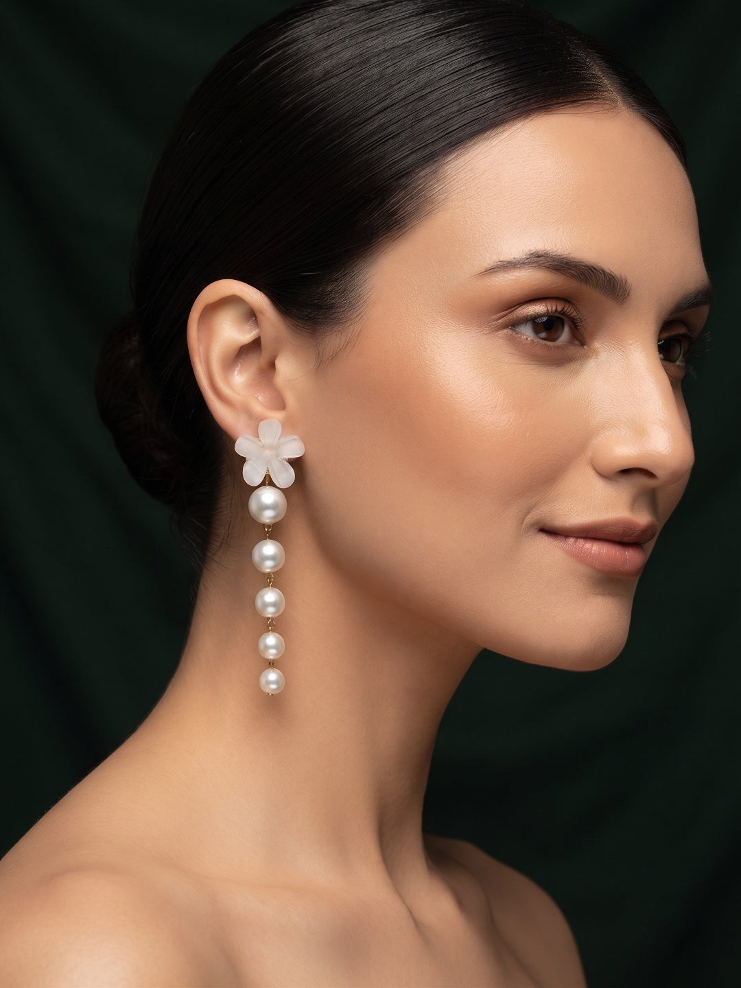 Fancy White Flower With Pearls Drop Earrings